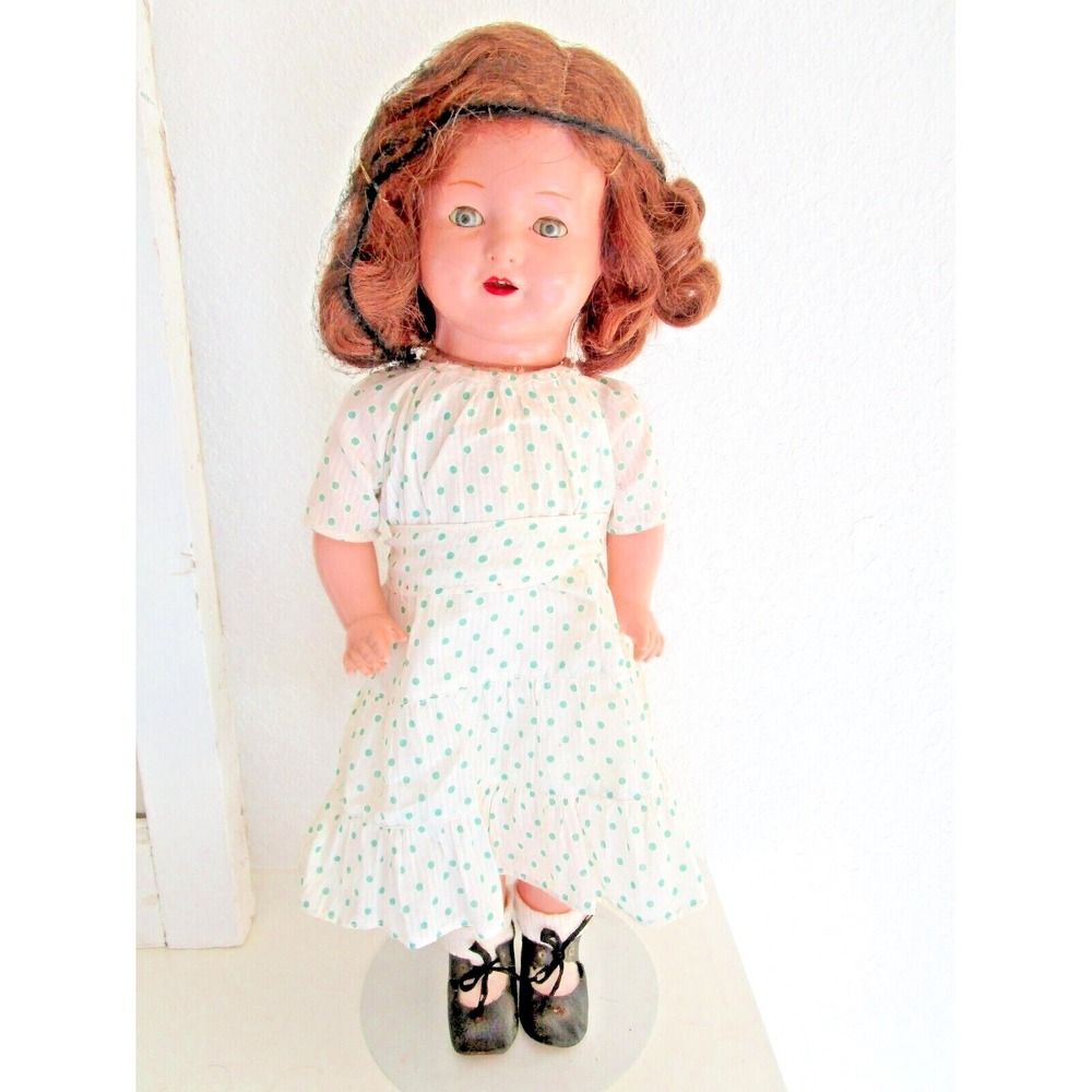 Horsman EIH Co. Inc Composition Doll 19" Sleep Eyes Dimples Polka Dot Dress OLD